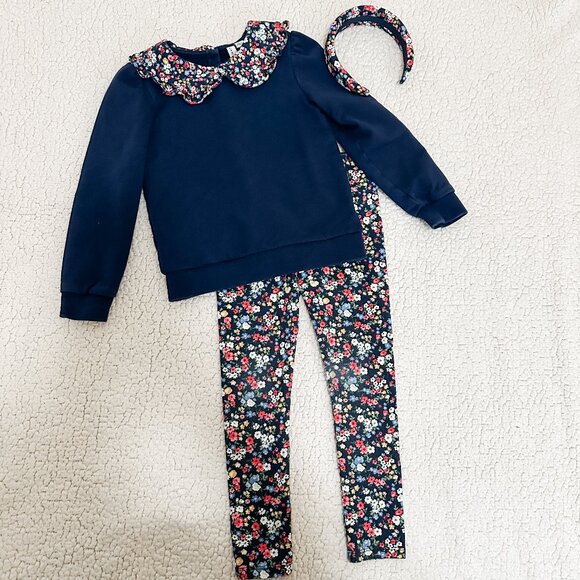 Janie and Jack Other - Janie and Jack Navy Floral Sweatshirt Set with Headband